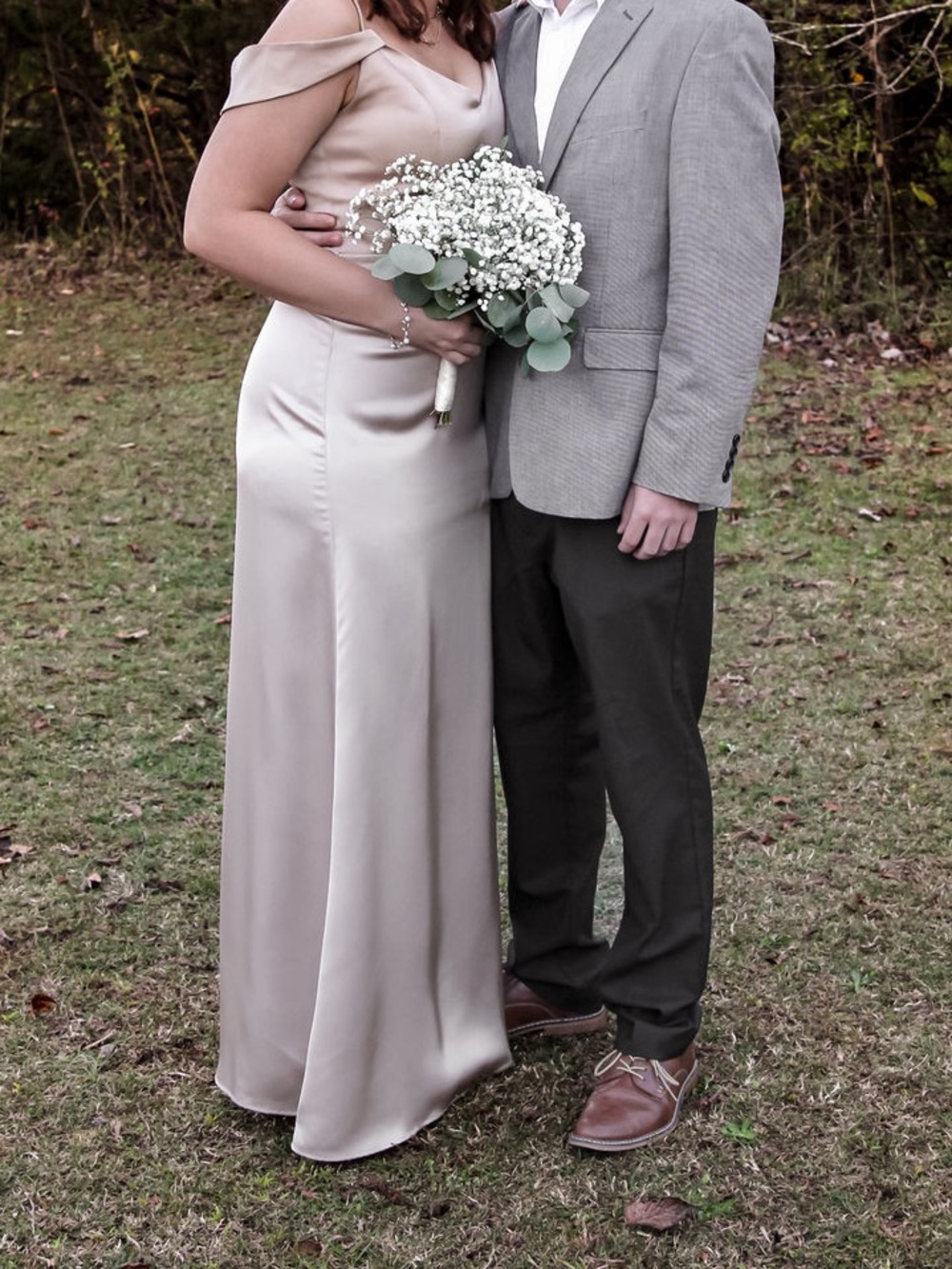Off-Shoulder Satin Wedding Dress in Champagne